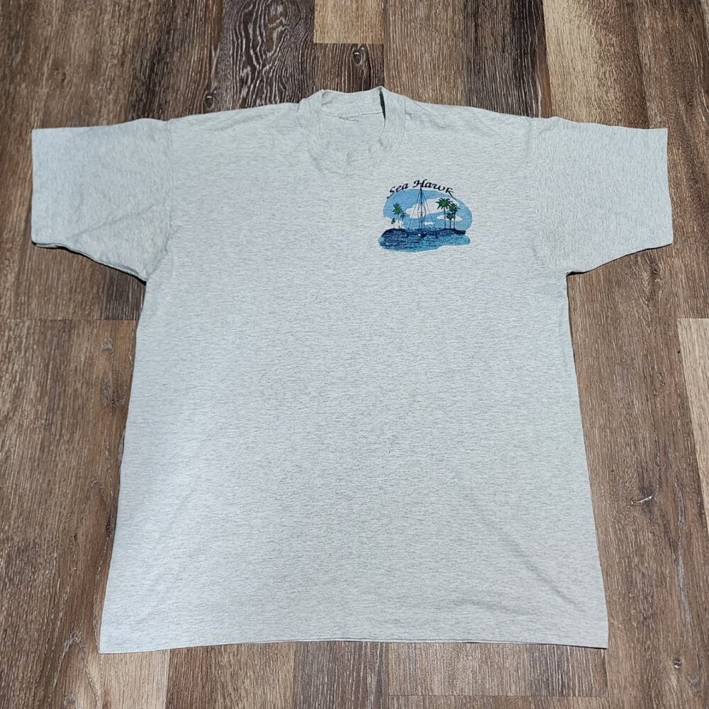 Vintage Sea Hawk Sailing T-Shirt Gray USA Made 90s Nautical Boat Graphic XL
